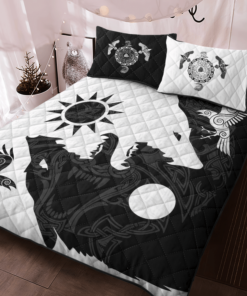 Yin Yang Wolf And Raven Viking Quilt Bedding Set