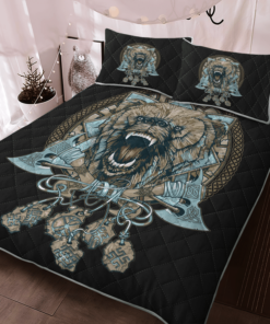 Wolf With Axe Viking Quilt Bedding Set