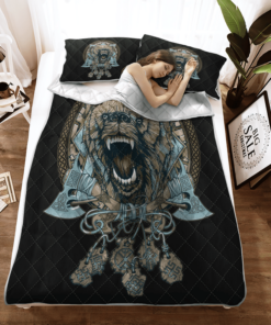 Wolf With Axe Viking Quilt Bedding Set