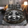 Raven Skull Norse Mjolnir Viking Quilt Bedding Set