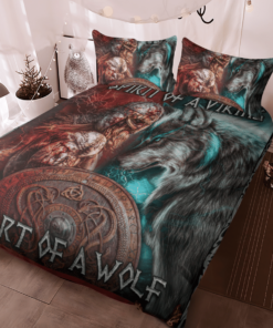 Spirit Of A Viking Heart Of A Wolf Quilt Bedding Set