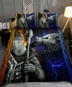 Viking Odin And Fenrir Quilt Bedding Set