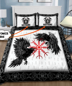 Customize Name Couple Raven Viking Quilt Bedding Set