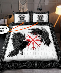 Customize Name Couple Raven Viking Quilt Bedding Set