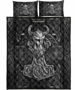 Black Thors Hammer Viking Quilt Bedding Set