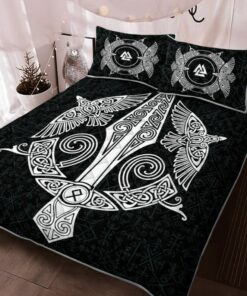 Raven And Spear Of Odin Viking Quilt Bedding Set