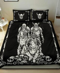 Skull Zombie Skeleton Mid Evil Viking Quilt Bedding Set