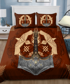 On Red Hummingbirds With The Hammer Viking Quilt Bedding Set