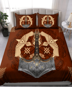 On Red Hummingbirds With The Hammer Viking Quilt Bedding Set