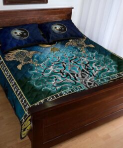 Tree Of Life Fenrir Skoll And Hati Raven Rune Viking Quilt Bedding Set