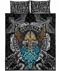 Odin Helmet Valnut Viking Quilt Bedding Set