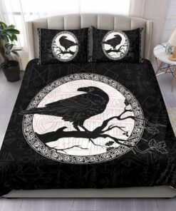 Raven Vegvisir Black Viking Quilt Bedding Set