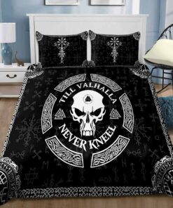 Till Valhalla Never Kneel Skull Viking Quilt Bedding Set