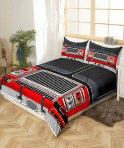 3D Fire Truck Quilt Bedding Set