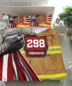 Personalized Firefighter American Flag Quilt Bedding Set