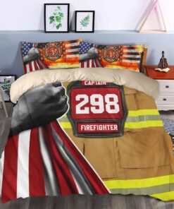 Personalized Firefighter American Flag Quilt Bedding Set