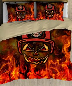 Halloween Season Firefighter On The Fire Quilt Bedding Set