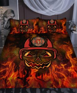 Halloween Season Firefighter On The Fire Quilt Bedding Set