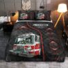 Firefighter Truck Carbon Pattern Quilt Bedding Set