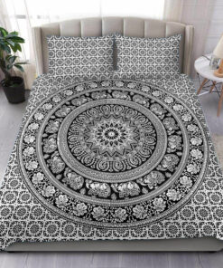 Black And White Bohemian Elephant Quilt Bedding Set