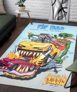 Rat Fink I'm Bad Cause I Like Vettes Rug