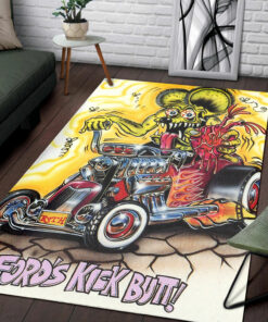 Rat Fink Fords Kick Butt Hot Rod Rug