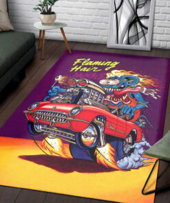 Flaming Hair Rat Fink Hot Rod Rug