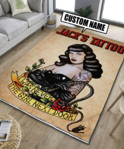 Personalized Bettie Page Queen Of Pinups Tattoo Rug