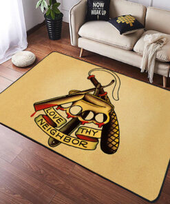 Love Thy Neighbor Brass Knuckles Tattoo Rug