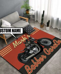 Personalized Bobber Garage Motorcycle Rug