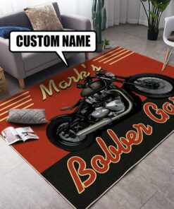 Personalized Bobber Garage Motorcycle Rug