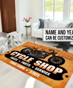 Personalized Motorcycle Cycle Shop Rug