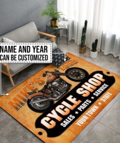 Personalized Motorcycle Cycle Shop Rug
