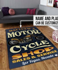 Personalized Motorcycle Shop Sale And Service Rug