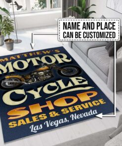 Personalized Motorcycle Shop Sale And Service Rug
