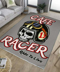 Cafe Skull Racer Ride To Live Motorcycle Rug