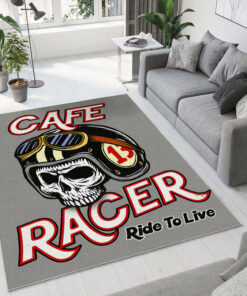 Cafe Skull Racer Ride To Live Motorcycle Rug