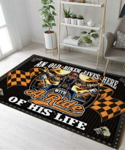Old Biker Lives Here With A Ride Of His Life Motorcycle Rug