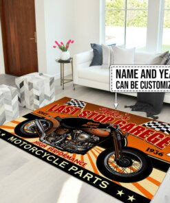 Personalized Last Stop Garage Motorcycle Rug