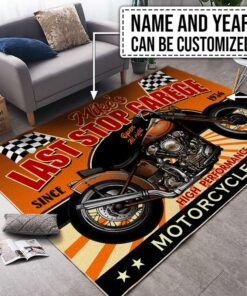 Personalized Last Stop Garage Motorcycle Rug
