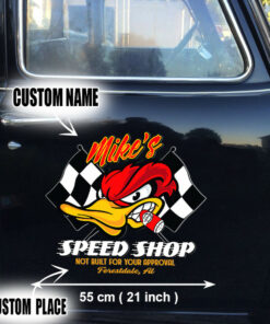 Personalized Hot Rod Garage Speed Shop Hot Rod Duck Decals