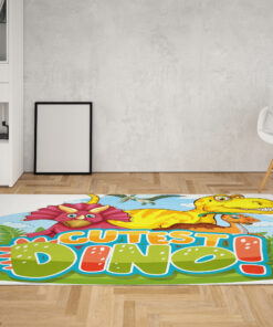 Cutest Cartoon Dinosaur Word Typography Area Rug For Nursery