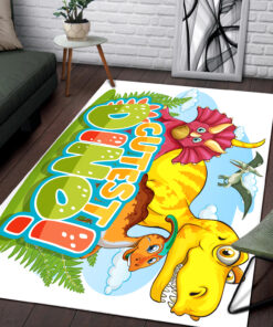 Cutest Cartoon Dinosaur Word Typography Area Rug For Nursery