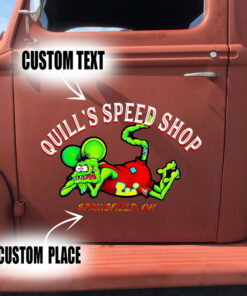 2 Pcs Personalized Hot Rod Garage Rat Fink Vinyl Decals