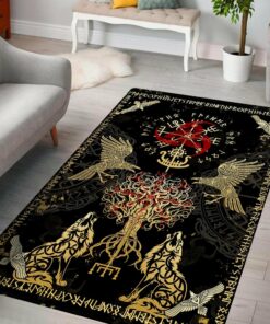 Vegvisir Yggdrasil Raven Wolf Viking Norse Area Rug