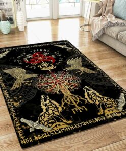 Vegvisir Yggdrasil Raven Wolf Viking Norse Area Rug