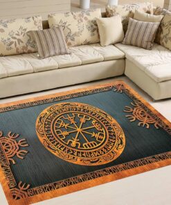 Helm of Terror Mysterious and Powerful Symbols Viking Area Rug Decoration For Bedroom, Living Room