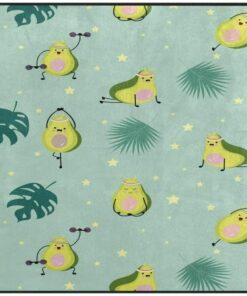 Excercising Green Avocado Palm Tree Leaves Summer Area Rug
