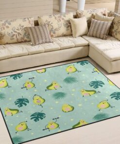 Excercising Green Avocado Palm Tree Leaves Summer Area Rug