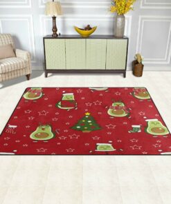 Chrismas Themed Avocado On Red Background Rug